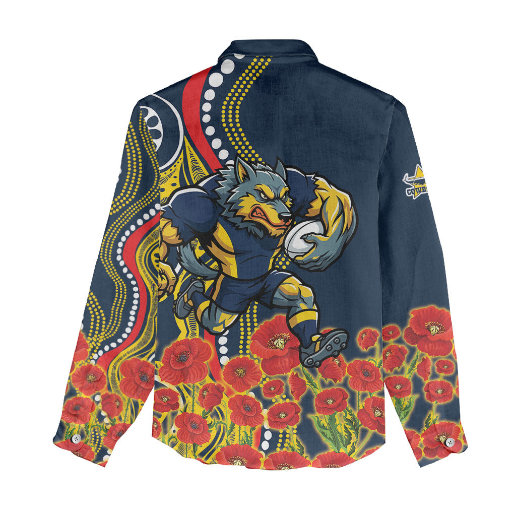 North Queensland Cowboys ANZAC Women Casual Shirt Indigenous Wave Poppy Remembrance Cowboy