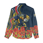 North Queensland Cowboys ANZAC Women Casual Shirt Indigenous Wave Poppy Remembrance Cowboy