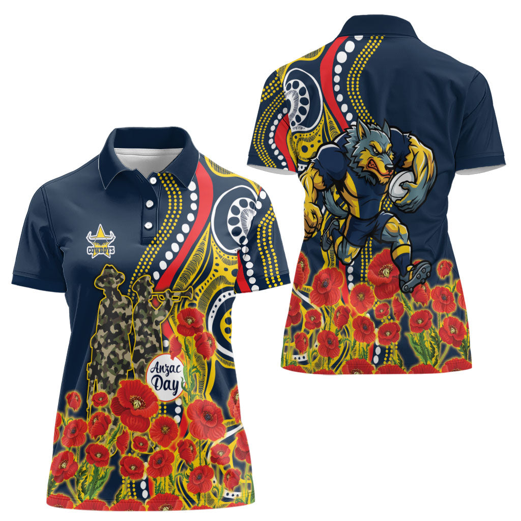 North Queensland Cowboys ANZAC Women Polo Shirt Indigenous Wave Poppy Remembrance Cowboy