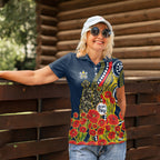 North Queensland Cowboys ANZAC Women Polo Shirt Indigenous Wave Poppy Remembrance Cowboy