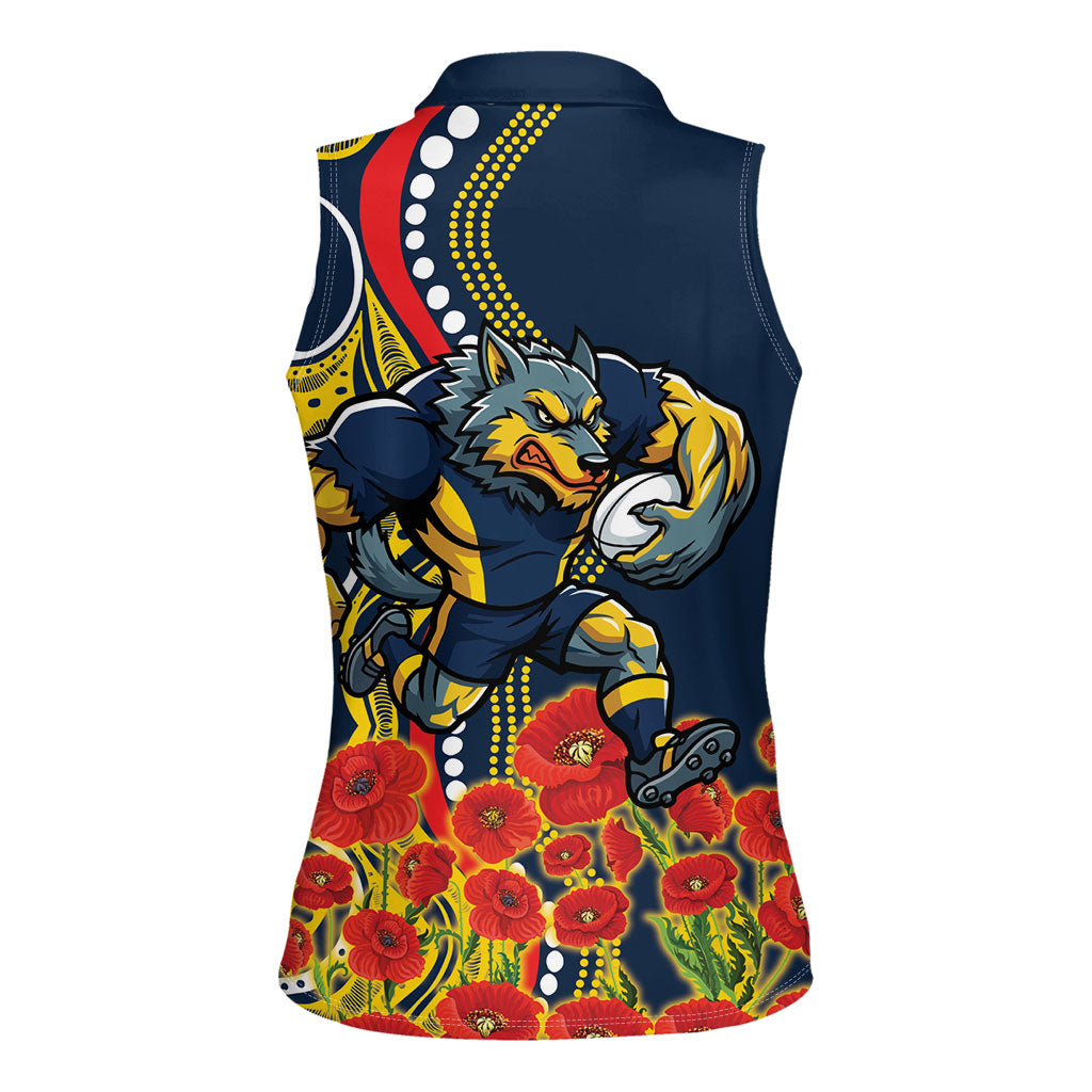 North Queensland Cowboys ANZAC Women Sleeveless Polo Shirt Indigenous Wave Poppy Remembrance Cowboy