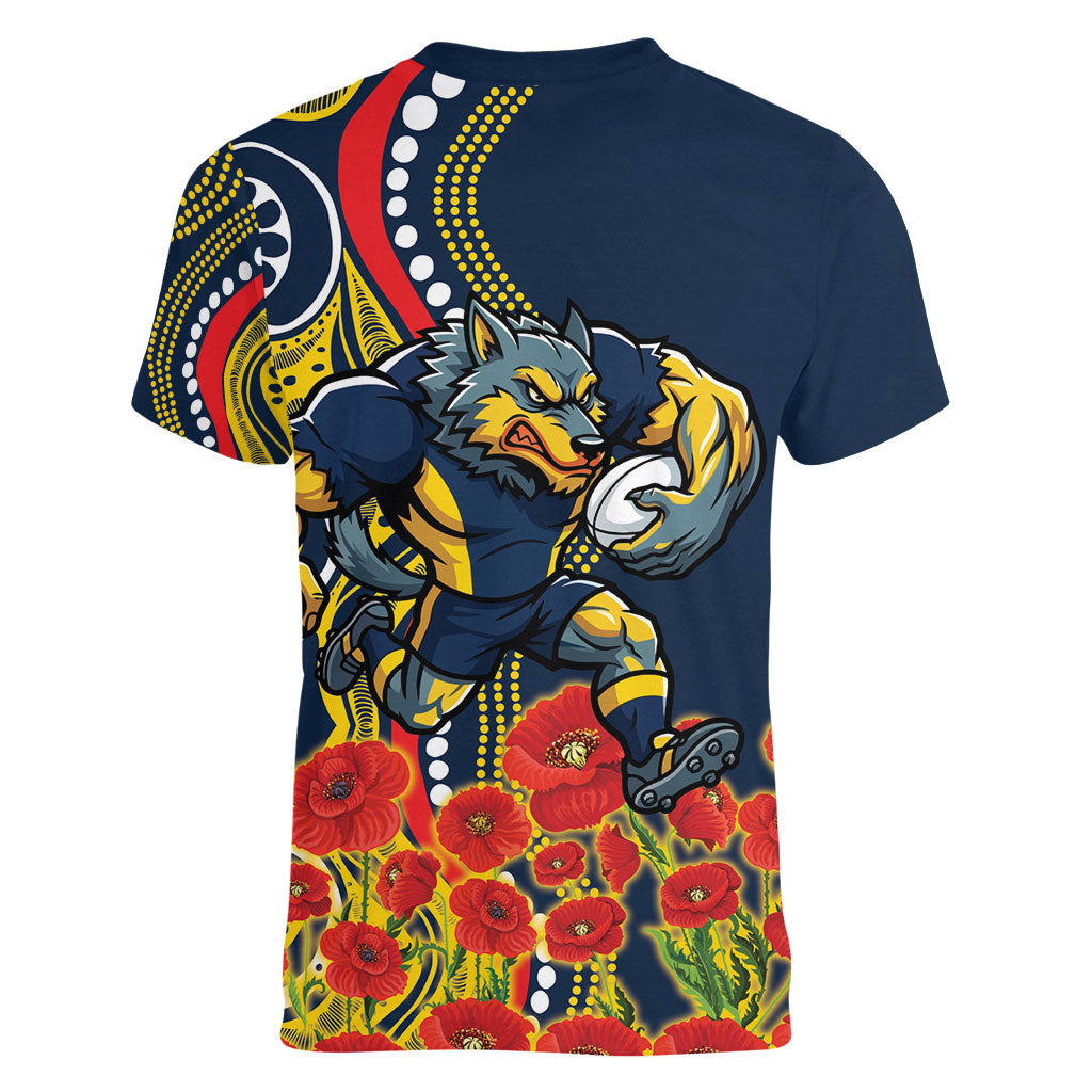North Queensland Cowboys ANZAC Women V-Neck T-Shirt Indigenous Wave Poppy Remembrance Cowboy