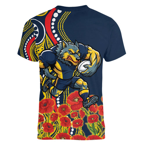 North Queensland Cowboys ANZAC Women V-Neck T-Shirt Indigenous Wave Poppy Remembrance Cowboy
