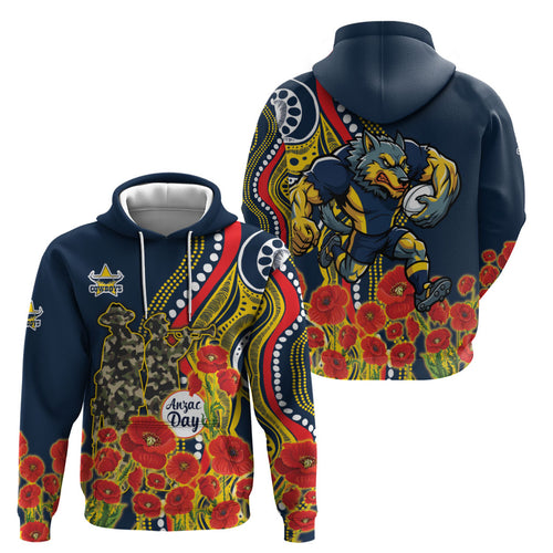 North Queensland Cowboys ANZAC Zip Hoodie Indigenous Wave Poppy Remembrance Cowboy