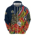 North Queensland Cowboys ANZAC Zip Hoodie Indigenous Wave Poppy Remembrance Cowboy