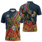North Queensland Cowboys ANZAC Zipper Polo Shirt Indigenous Wave Poppy Remembrance Cowboy