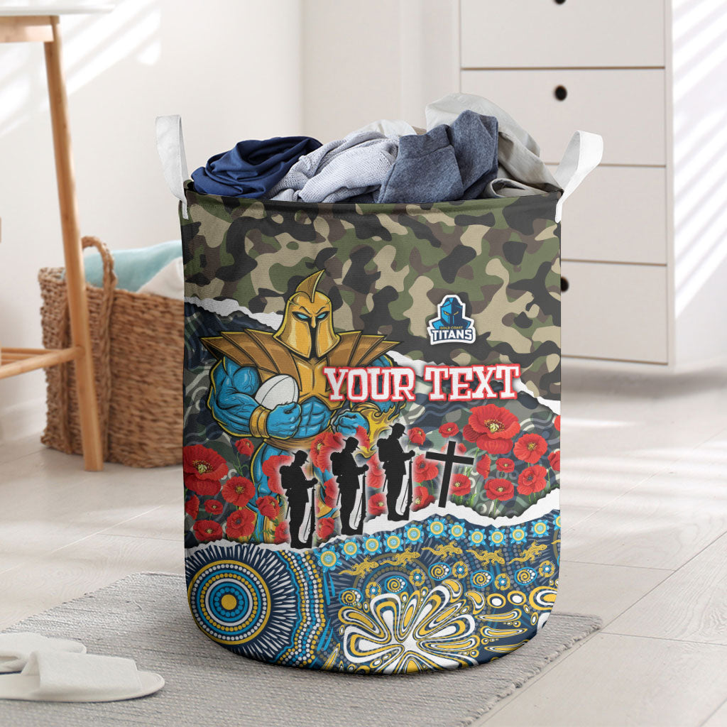 Personalized Gold Coast Titans ANZAC Laundry Basket Indigenous Camouflage Poppy Memorial Soldier Spartan