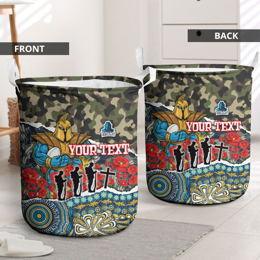 Personalized Gold Coast Titans ANZAC Laundry Basket Indigenous Camouflage Poppy Memorial Soldier Spartan