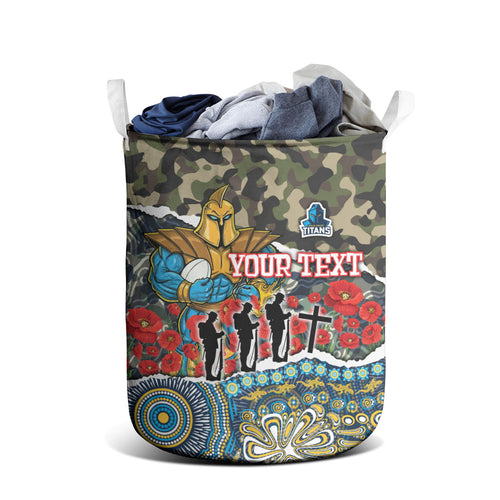 Personalized Gold Coast Titans ANZAC Laundry Basket Indigenous Camouflage Poppy Memorial Soldier Spartan