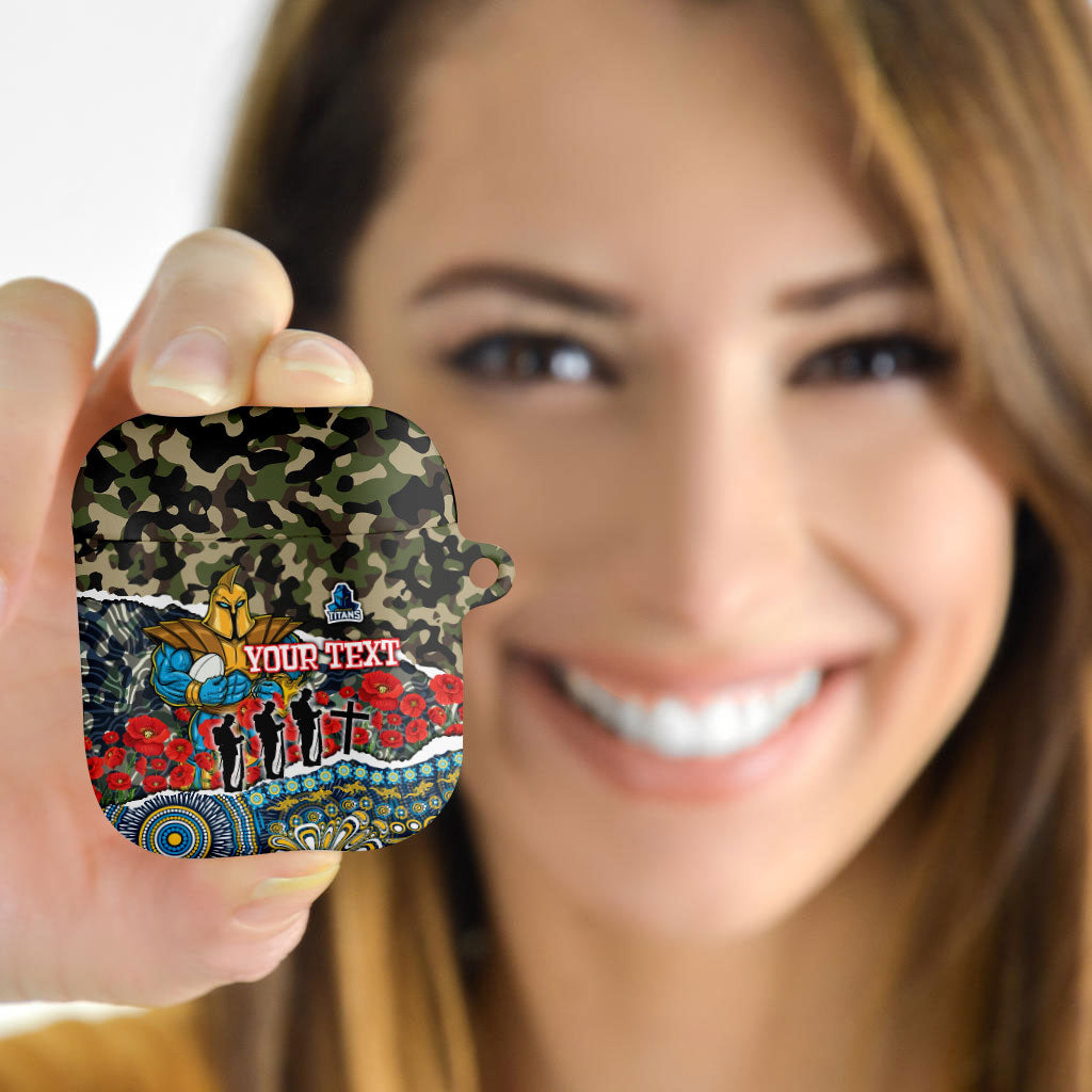Personalized Gold Coast Titans ANZAC AirPods Case Indigenous Camouflage Poppy Memorial Soldier Spartan