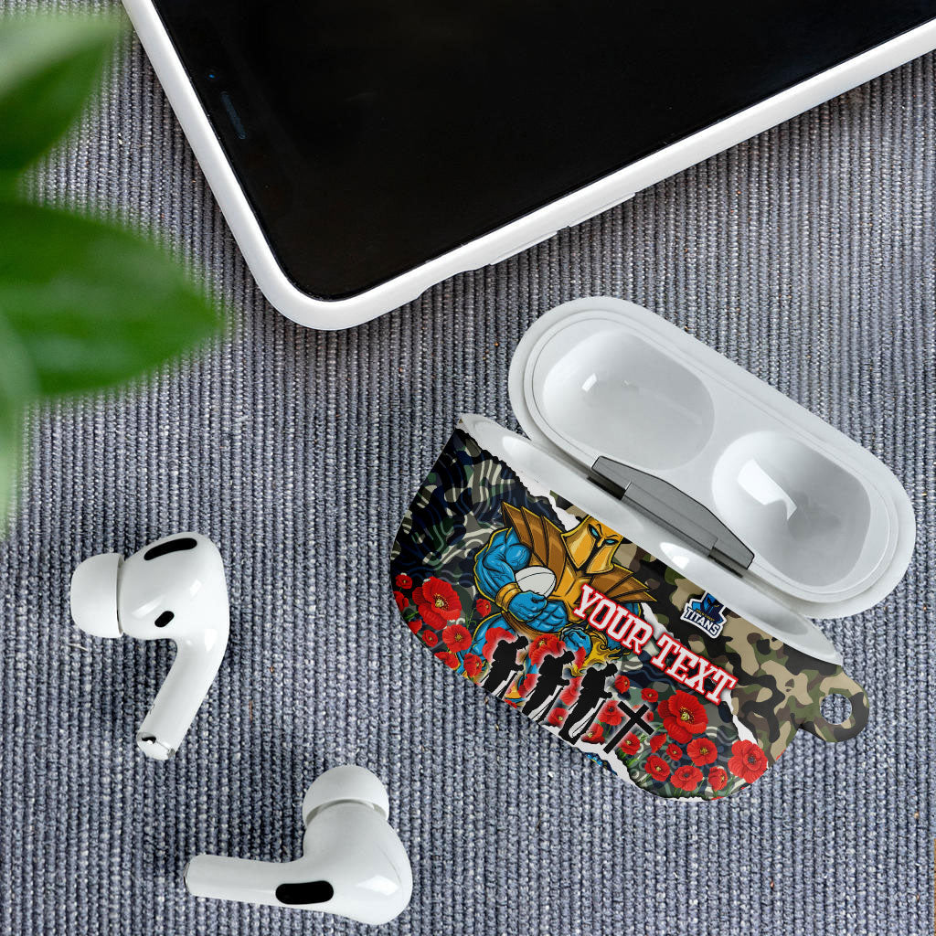 Personalized Gold Coast Titans ANZAC AirPods Case Indigenous Camouflage Poppy Memorial Soldier Spartan