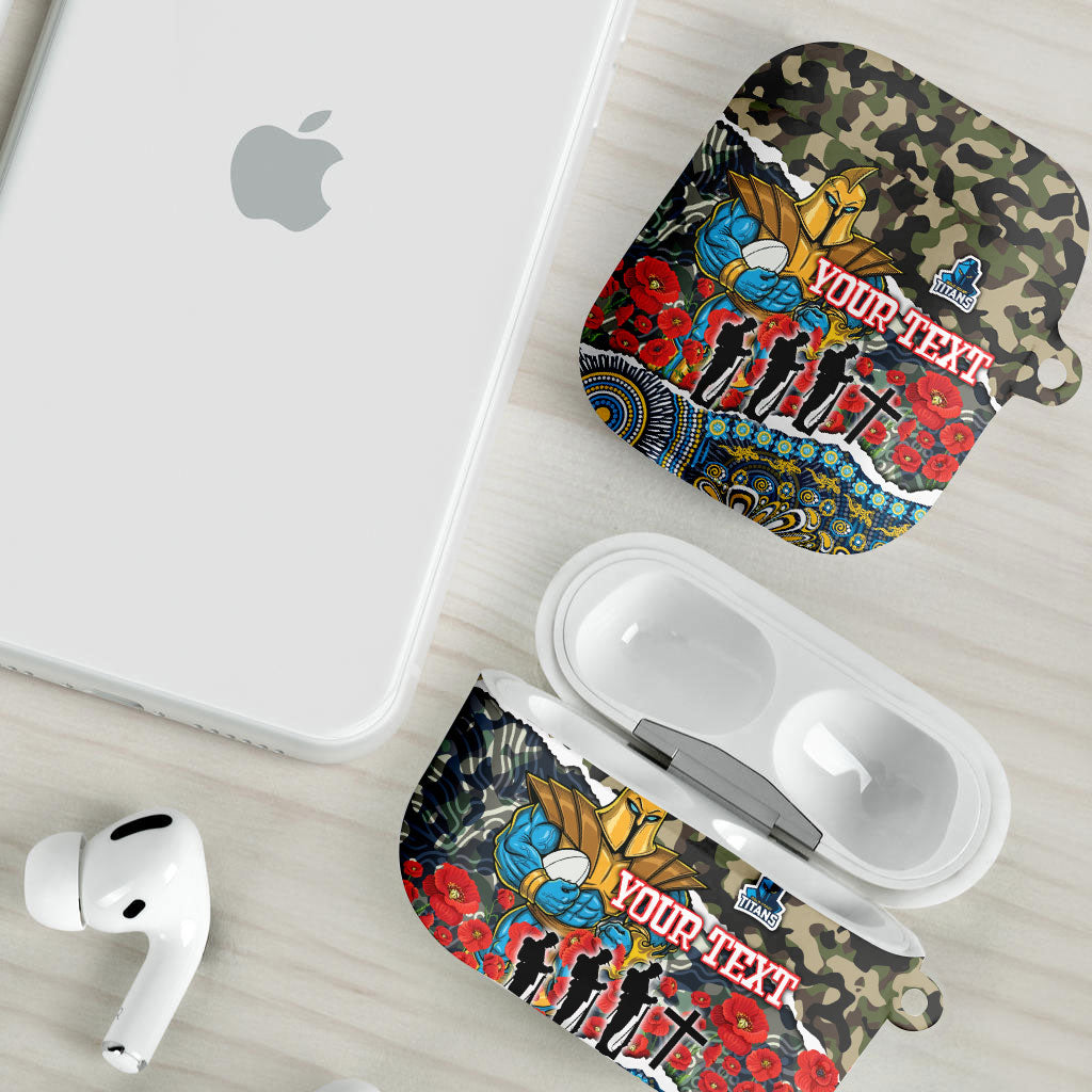 Personalized Gold Coast Titans ANZAC AirPods Case Indigenous Camouflage Poppy Memorial Soldier Spartan
