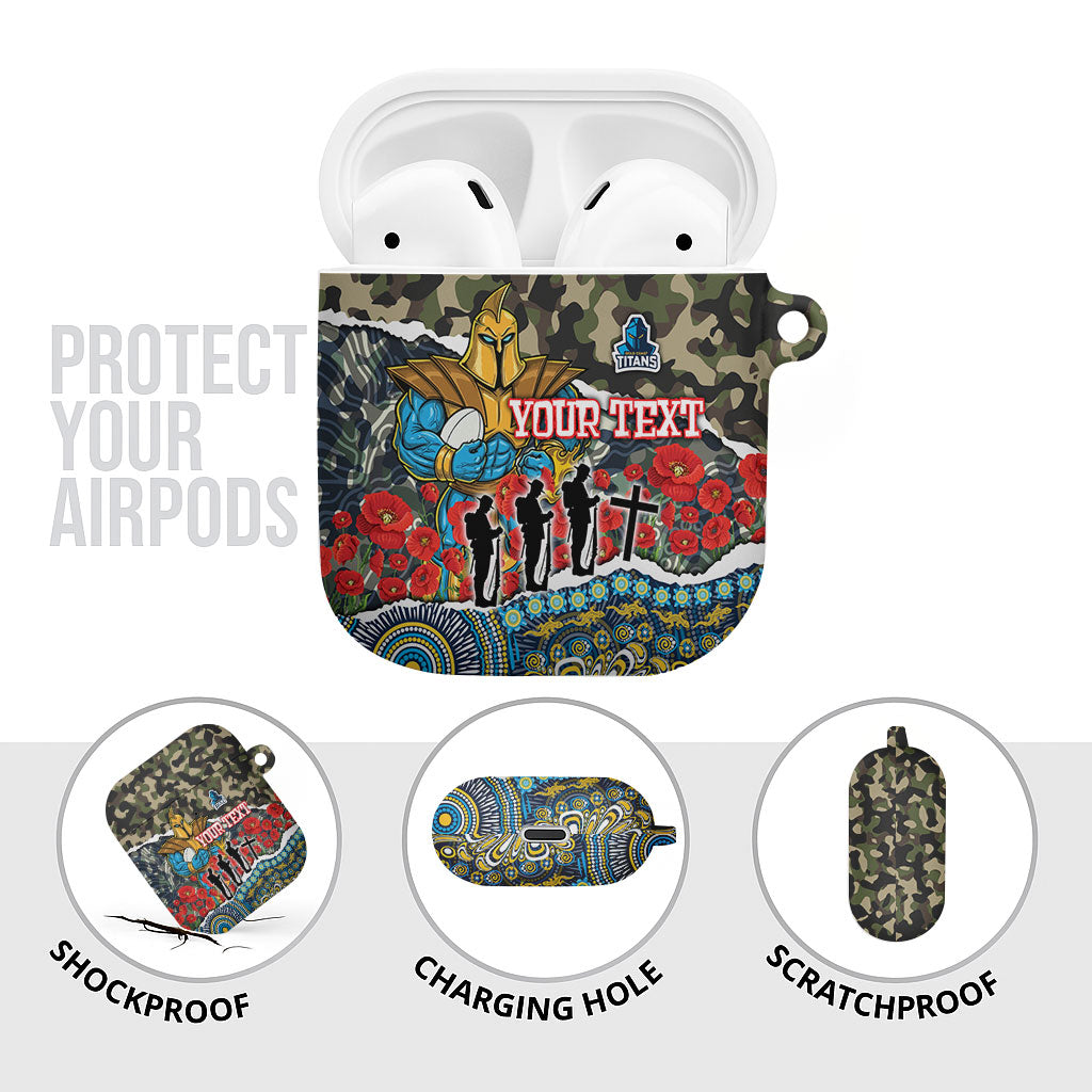Personalized Gold Coast Titans ANZAC AirPods Case Indigenous Camouflage Poppy Memorial Soldier Spartan