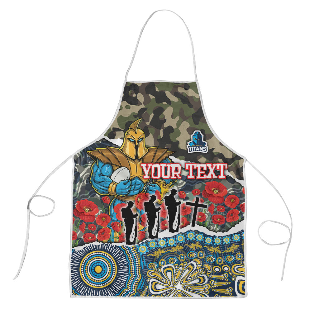Personalized Gold Coast Titans ANZAC Apron Indigenous Camouflage Poppy Memorial Soldier Spartan