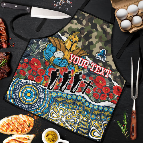 Personalized Gold Coast Titans ANZAC Apron Indigenous Camouflage Poppy Memorial Soldier Spartan