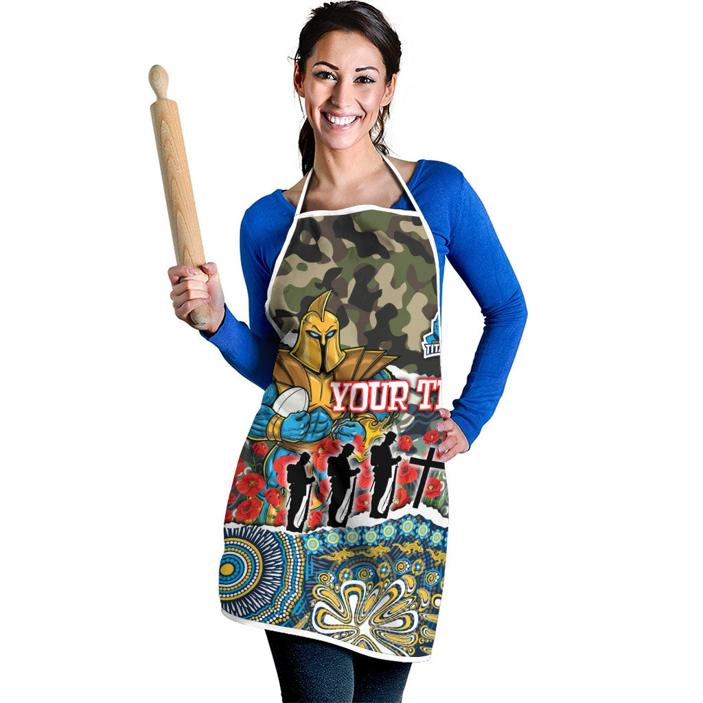 Personalized Gold Coast Titans ANZAC Apron Indigenous Camouflage Poppy Memorial Soldier Spartan