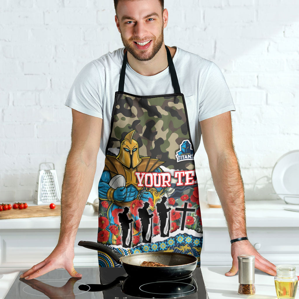 Personalized Gold Coast Titans ANZAC Apron Indigenous Camouflage Poppy Memorial Soldier Spartan