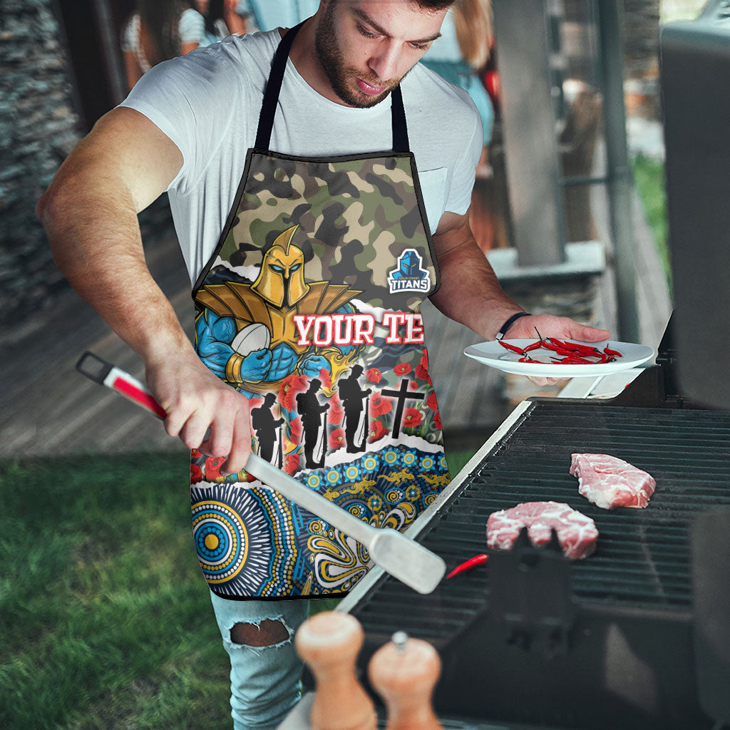 Personalized Gold Coast Titans ANZAC Apron Indigenous Camouflage Poppy Memorial Soldier Spartan