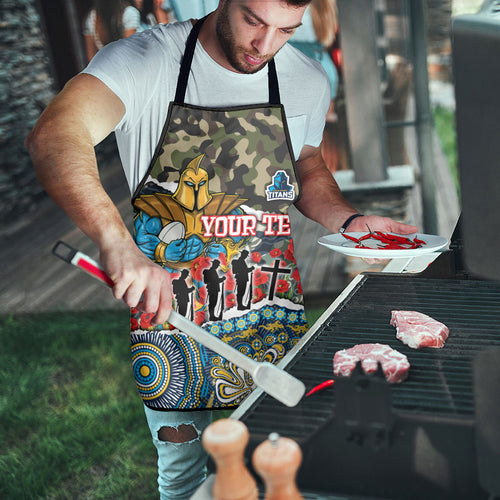 Personalized Gold Coast Titans ANZAC Apron Indigenous Camouflage Poppy Memorial Soldier Spartan