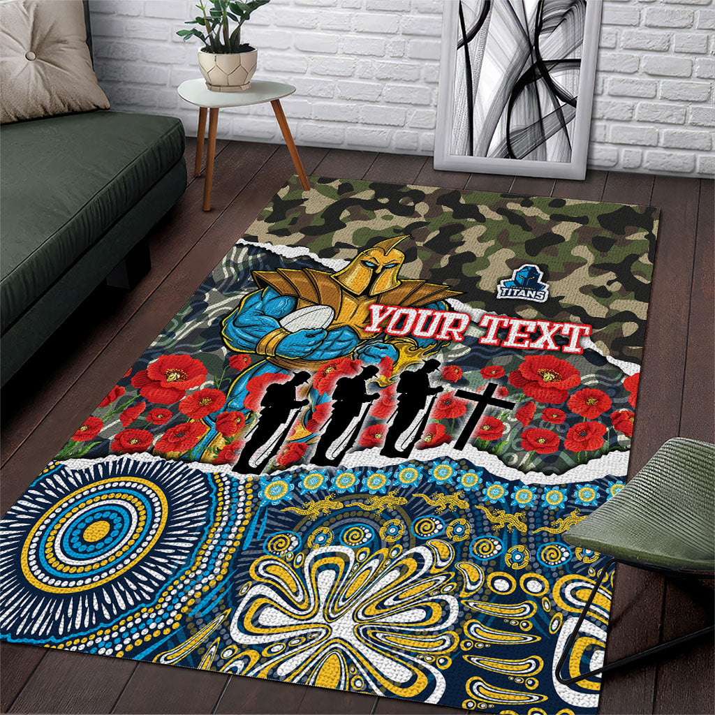 Personalized Gold Coast Titans ANZAC Area Rug Indigenous Camouflage Poppy Memorial Soldier Spartan