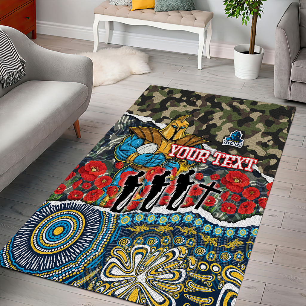 Personalized Gold Coast Titans ANZAC Area Rug Indigenous Camouflage Poppy Memorial Soldier Spartan