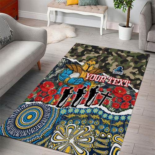 Personalized Gold Coast Titans ANZAC Area Rug Indigenous Camouflage Poppy Memorial Soldier Spartan