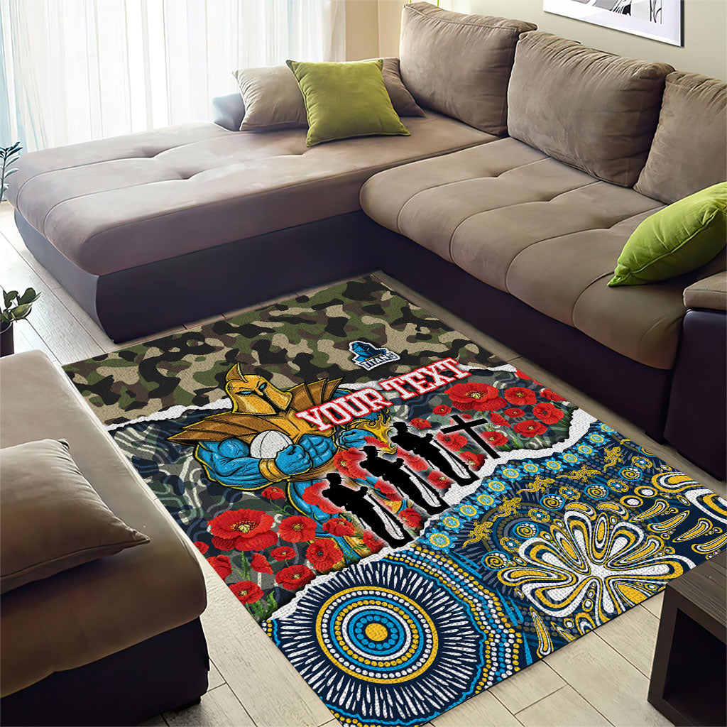 Personalized Gold Coast Titans ANZAC Area Rug Indigenous Camouflage Poppy Memorial Soldier Spartan