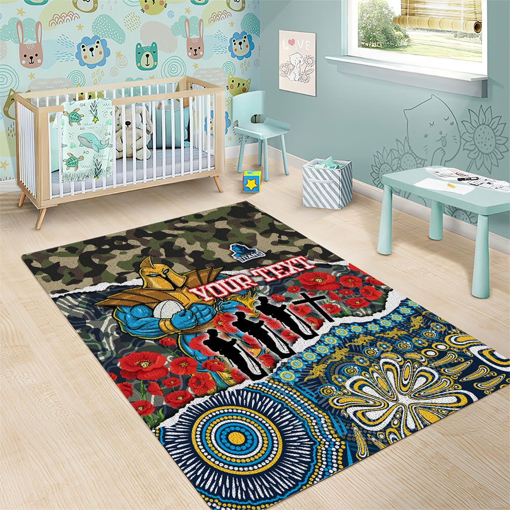 Personalized Gold Coast Titans ANZAC Area Rug Indigenous Camouflage Poppy Memorial Soldier Spartan