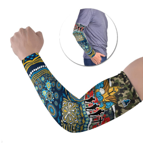 Personalized Gold Coast Titans ANZAC Arm Sleeves Indigenous Camouflage Poppy Memorial Soldier Spartan