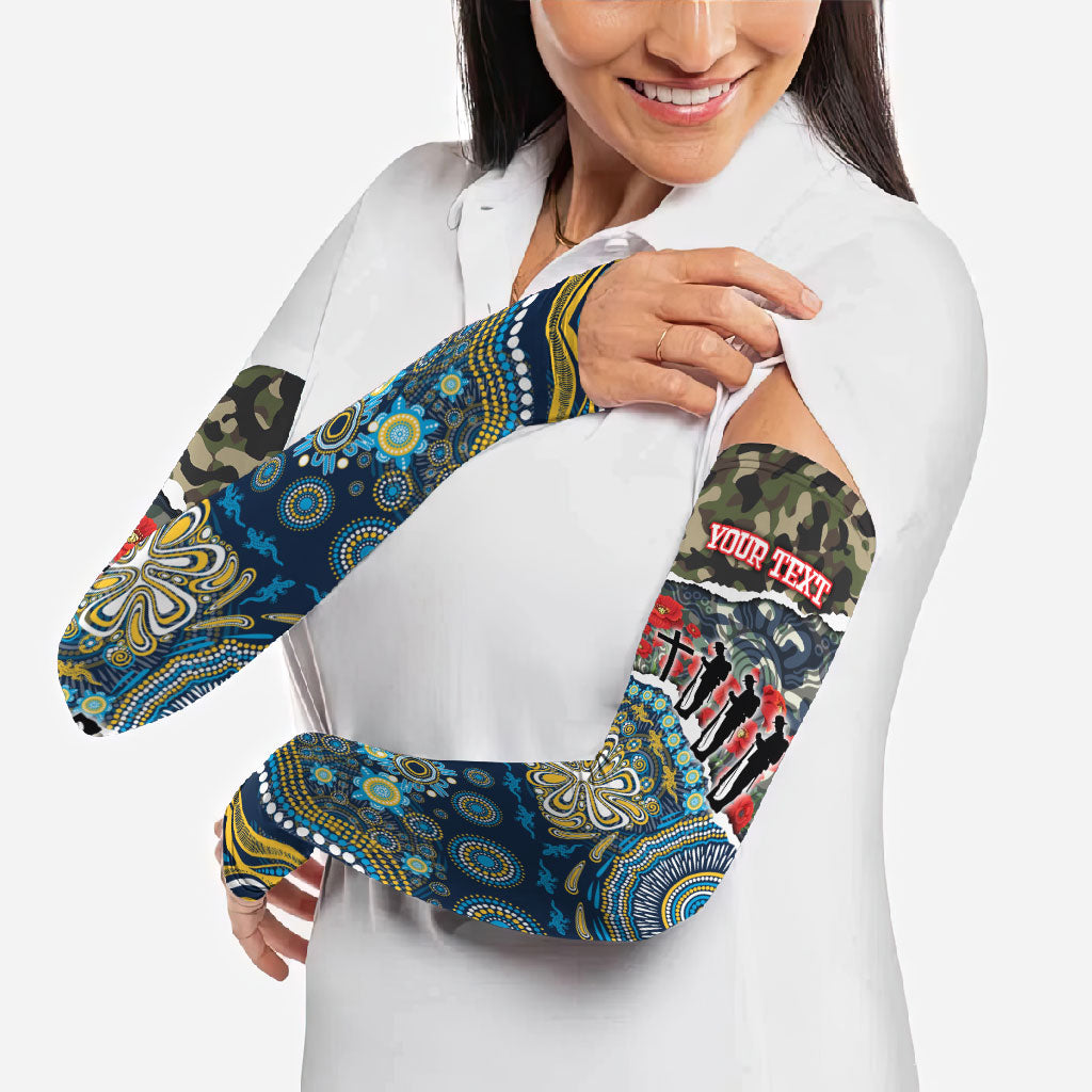 Personalized Gold Coast Titans ANZAC Arm Sleeves Indigenous Camouflage Poppy Memorial Soldier Spartan