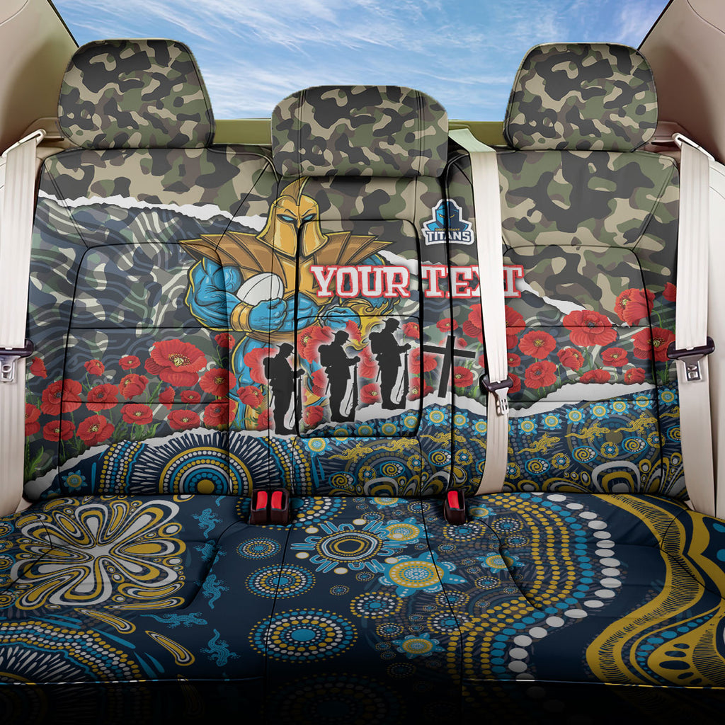 Personalized Gold Coast Titans ANZAC Back Car Seat Cover Indigenous Camouflage Poppy Memorial Soldier Spartan