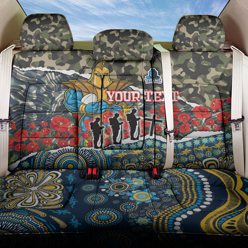 Personalized Gold Coast Titans ANZAC Back Car Seat Cover Indigenous Camouflage Poppy Memorial Soldier Spartan