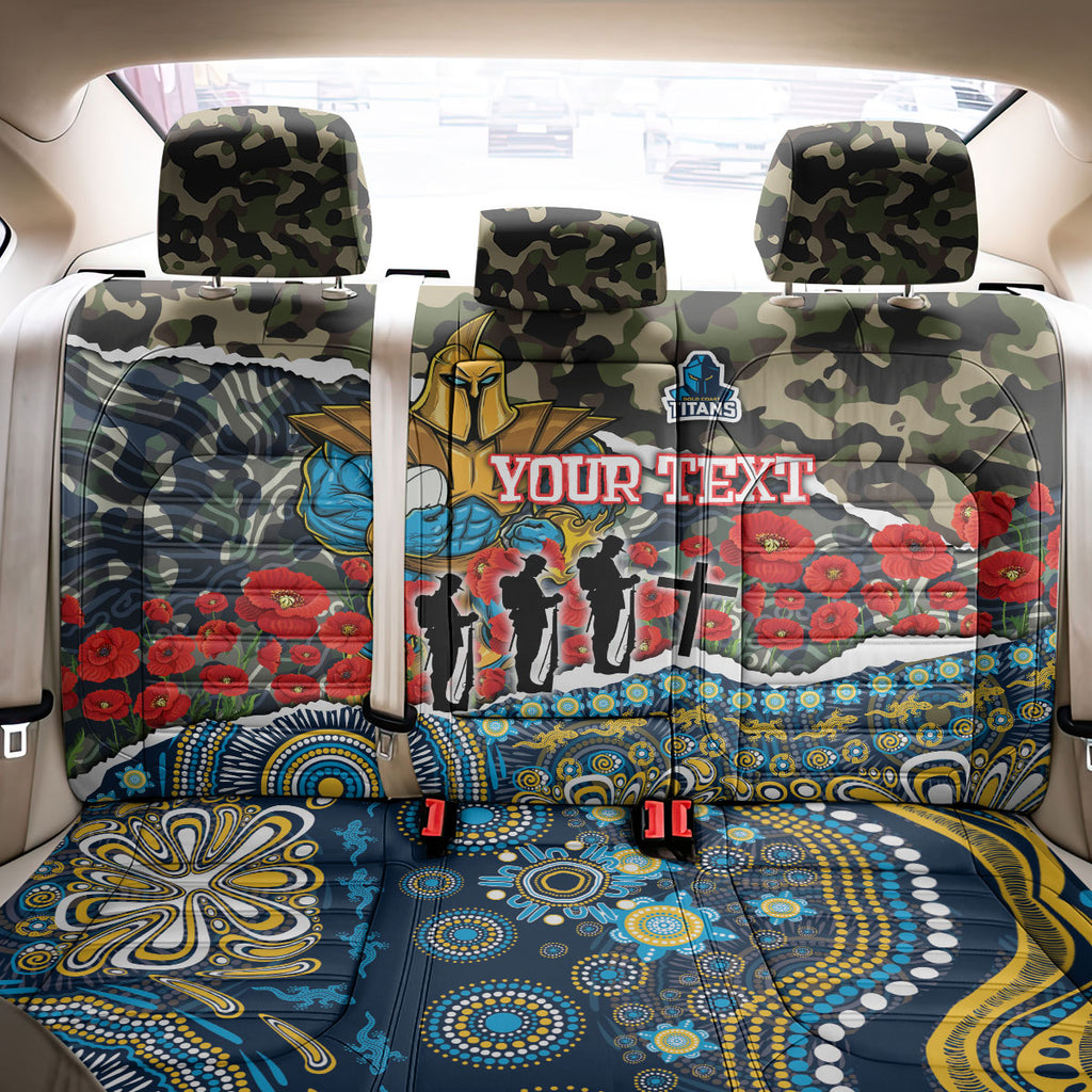 Personalized Gold Coast Titans ANZAC Back Car Seat Cover Indigenous Camouflage Poppy Memorial Soldier Spartan