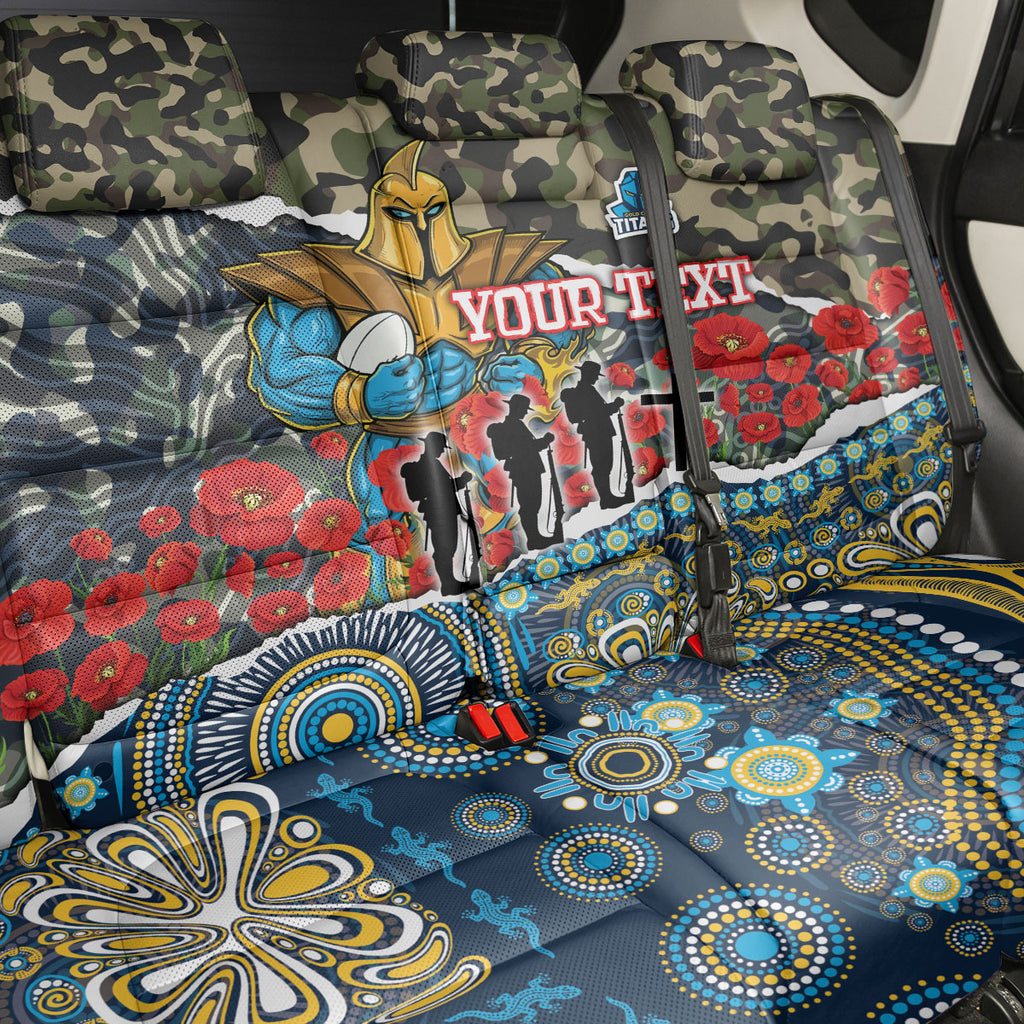 Personalized Gold Coast Titans ANZAC Back Car Seat Cover Indigenous Camouflage Poppy Memorial Soldier Spartan