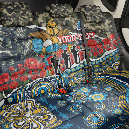 Personalized Gold Coast Titans ANZAC Back Car Seat Cover Indigenous Camouflage Poppy Memorial Soldier Spartan