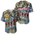 Personalized Gold Coast Titans ANZAC Baseball Jersey Indigenous Camouflage Poppy Memorial Soldier Spartan