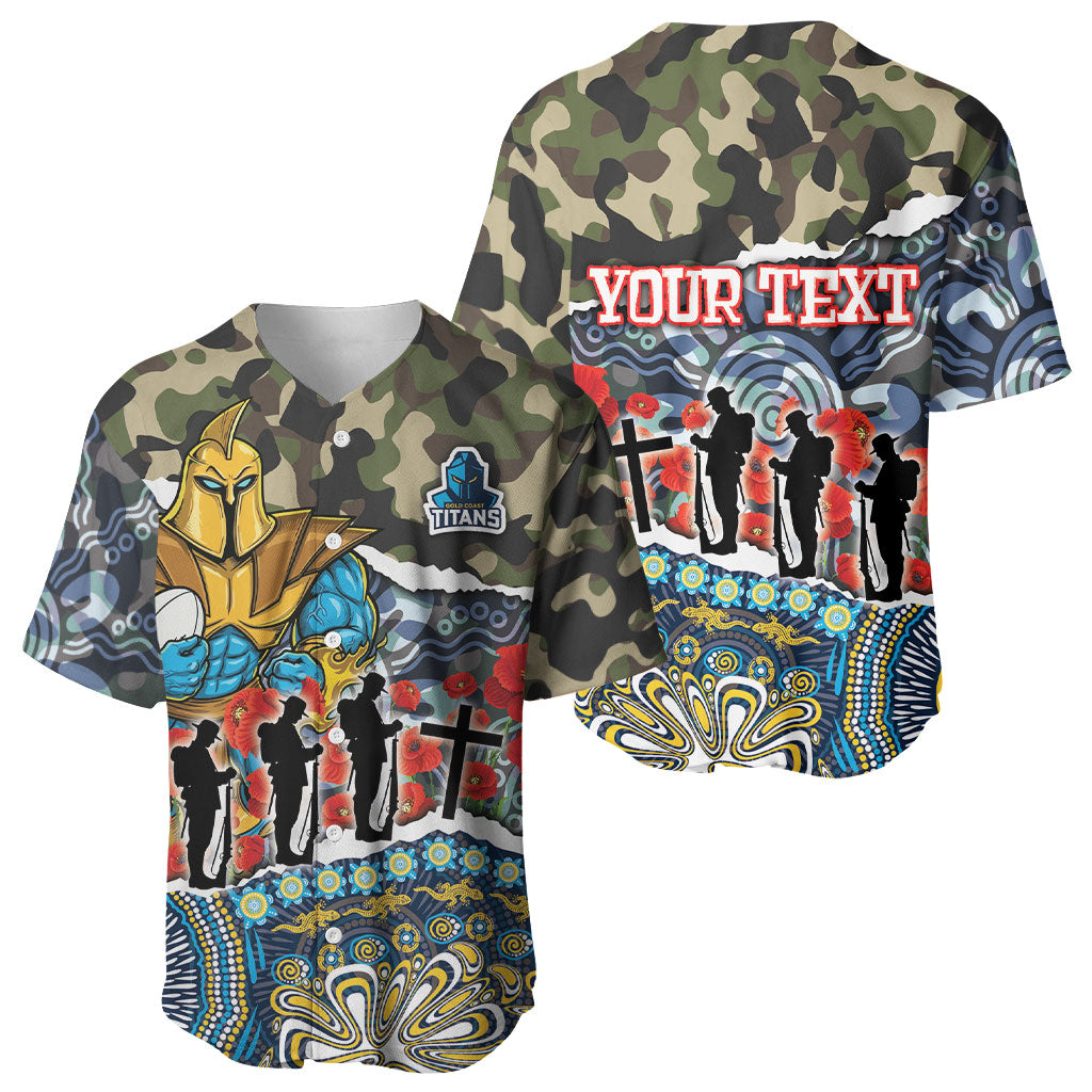 Personalized Gold Coast Titans ANZAC Baseball Jersey Indigenous Camouflage Poppy Memorial Soldier Spartan