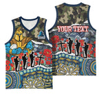 Personalized Gold Coast Titans ANZAC Basketball Jersey Indigenous Camouflage Poppy Memorial Soldier Spartan