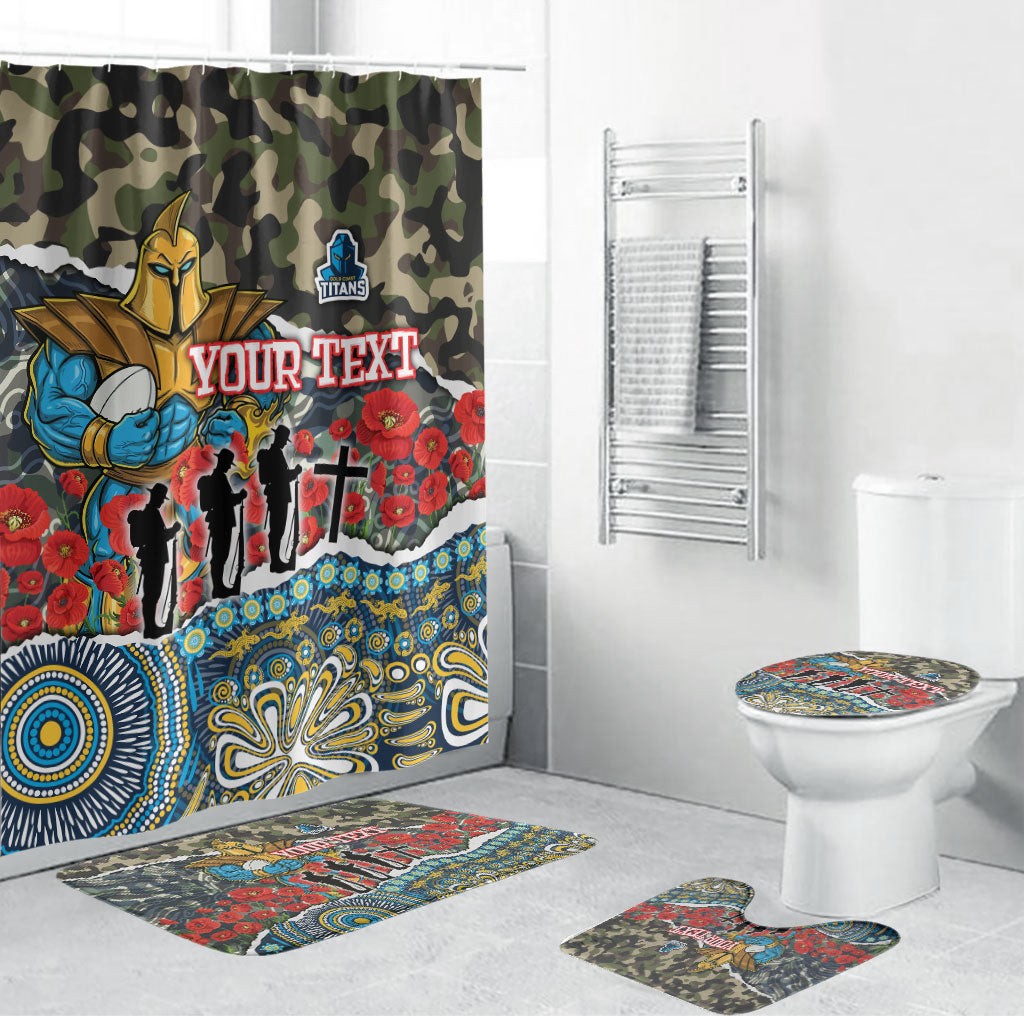 Personalized Gold Coast Titans ANZAC Bathroom Set Indigenous Camouflage Poppy Memorial Soldier Spartan