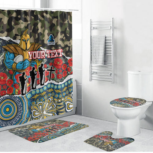 Personalized Gold Coast Titans ANZAC Bathroom Set Indigenous Camouflage Poppy Memorial Soldier Spartan
