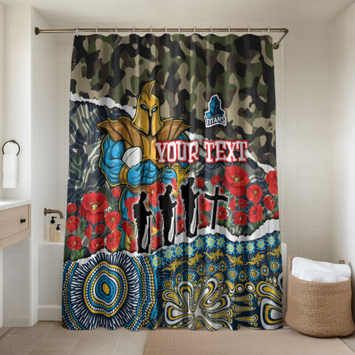 Personalized Gold Coast Titans ANZAC Bathroom Set Indigenous Camouflage Poppy Memorial Soldier Spartan