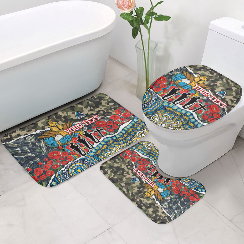 Personalized Gold Coast Titans ANZAC Bathroom Set Indigenous Camouflage Poppy Memorial Soldier Spartan