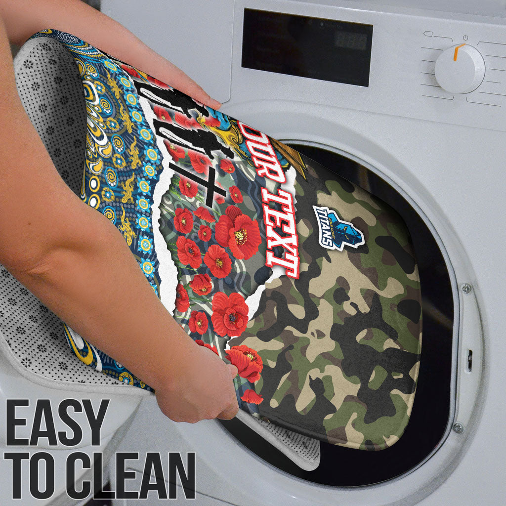 Personalized Gold Coast Titans ANZAC Bathroom Set Indigenous Camouflage Poppy Memorial Soldier Spartan