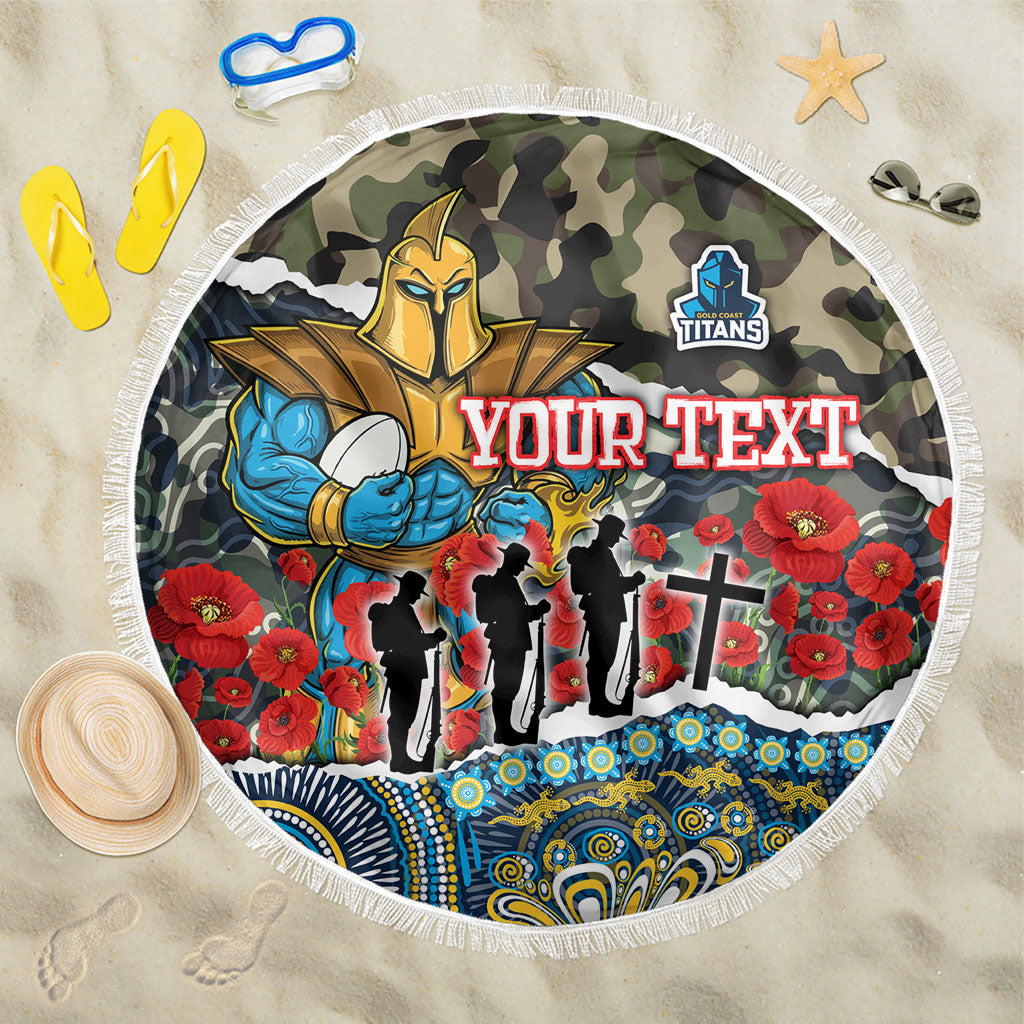 Personalized Gold Coast Titans ANZAC Beach Blanket Indigenous Camouflage Poppy Memorial Soldier Spartan