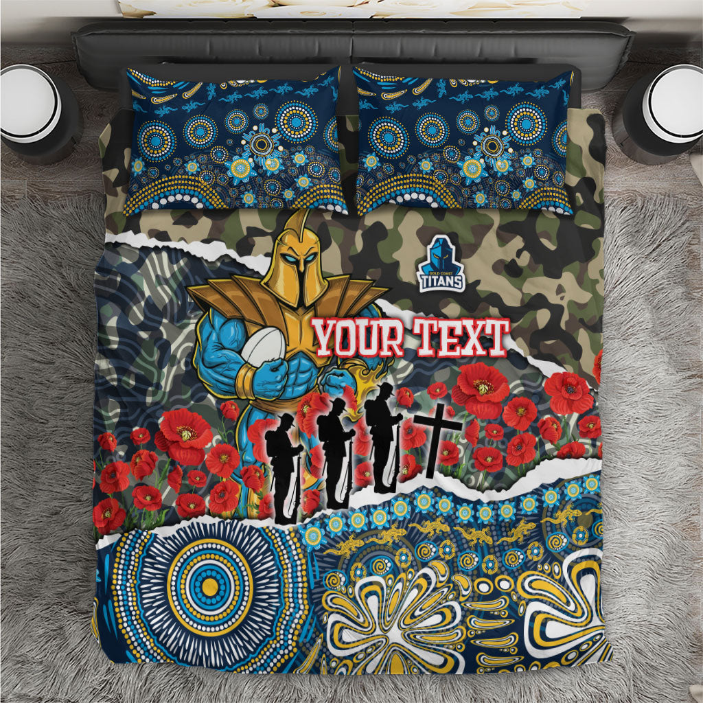 Personalized Gold Coast Titans ANZAC Bedding Set Indigenous Camouflage Poppy Memorial Soldier Spartan