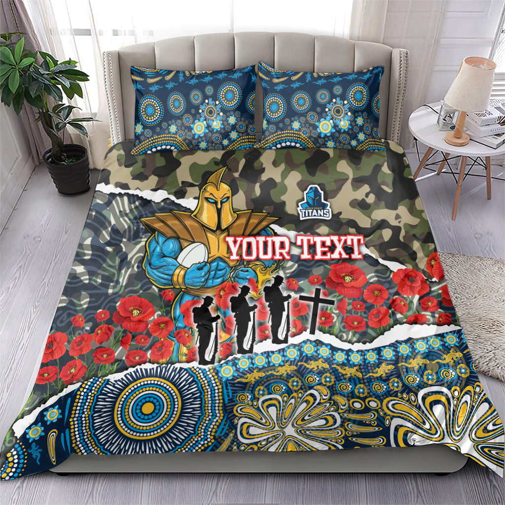 Personalized Gold Coast Titans ANZAC Bedding Set Indigenous Camouflage Poppy Memorial Soldier Spartan