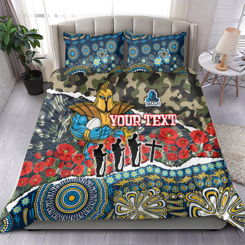 Personalized Gold Coast Titans ANZAC Bedding Set Indigenous Camouflage Poppy Memorial Soldier Spartan