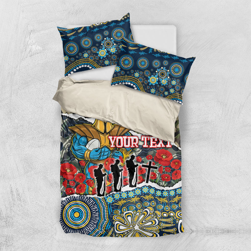 Personalized Gold Coast Titans ANZAC Bedding Set Indigenous Camouflage Poppy Memorial Soldier Spartan