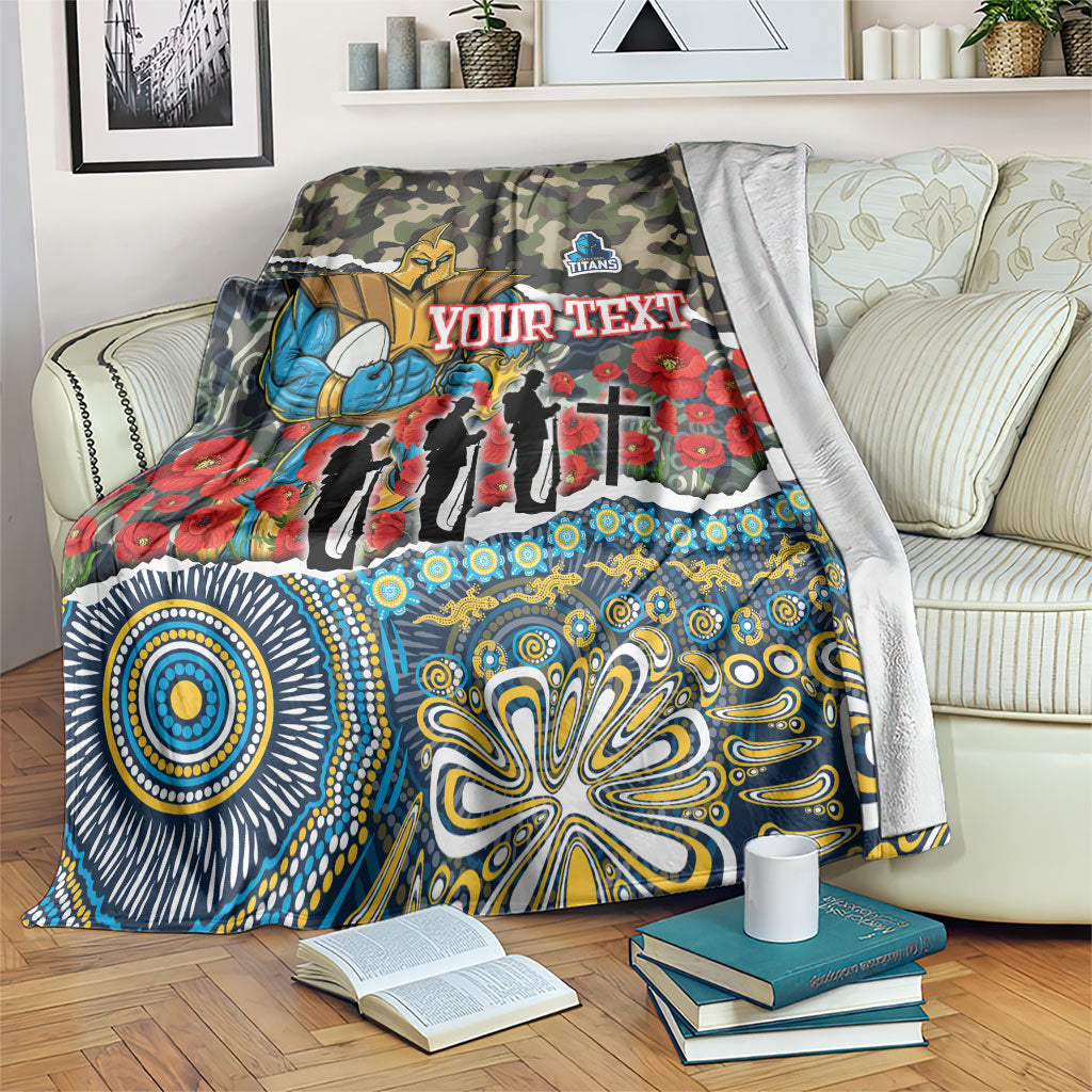 Personalized Gold Coast Titans ANZAC Blanket Indigenous Camouflage Poppy Memorial Soldier Spartan