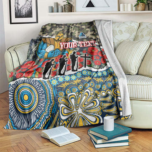 Personalized Gold Coast Titans ANZAC Blanket Indigenous Camouflage Poppy Memorial Soldier Spartan
